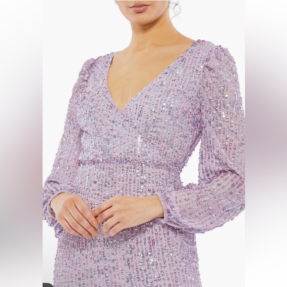 Mac Duggal Sequin Long Sleeve Cocktail Midi Dress size 4